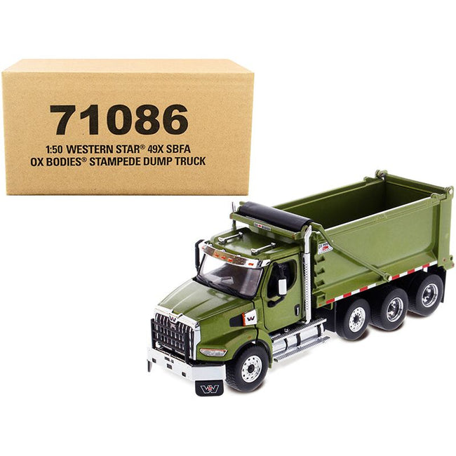 Western Star 49X SBFA OX Bodies Stampede Dump Truck Olive Green Metallic "Transport Series" 1/50 Diecast Model by Diecast Masters-Diecast Masters-ModelCars.com