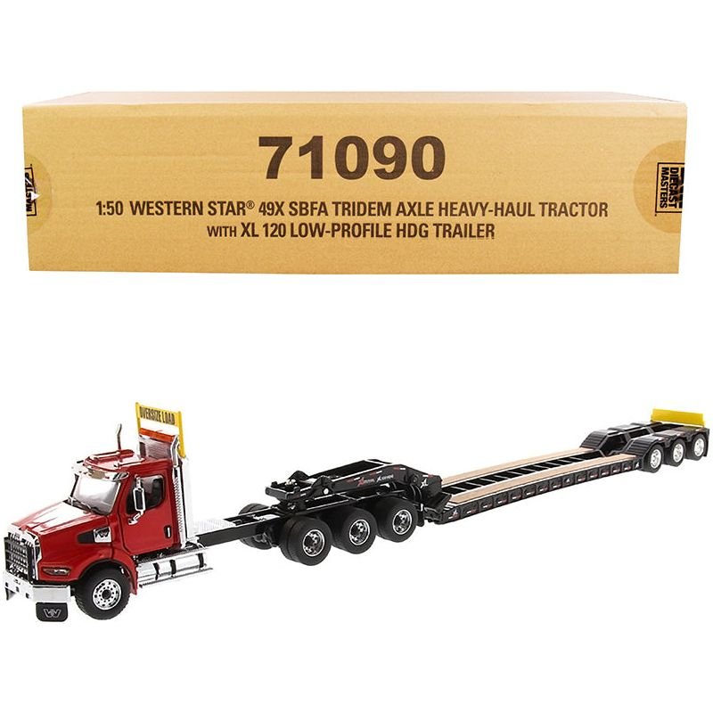 Western Star 49X SBFA Tridem Axle Heavy - Haul Tractor with XL 120 Low - Profile HDG Trailer Red and Black "Transport Series" 1/50 Diecast Model by Diecast Masters - Diecast Masters - ModelCars.com
