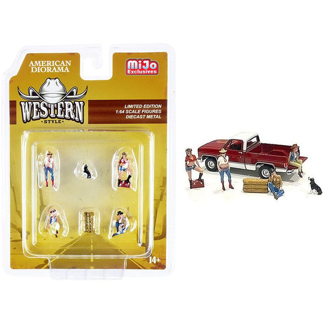 "Western Style" 6 piece Diecast Set (4 Figurines and 2 Accessories) for 1/64 Scale Models by American Diorama-American Diorama-ModelCars.com