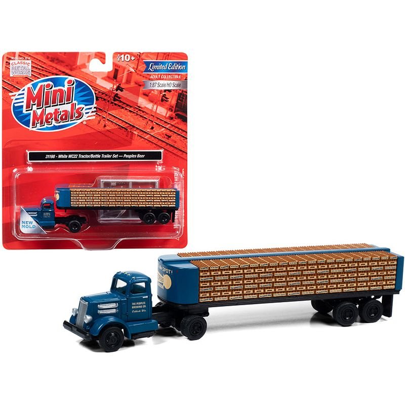 White WC22 Truck Tractor with Bottle Trailer Dark Blue "The Peoples Brewing Co." 1/87 (HO) Scale Model by Classic Metal Works - Classic Metal Works - ModelCars.com