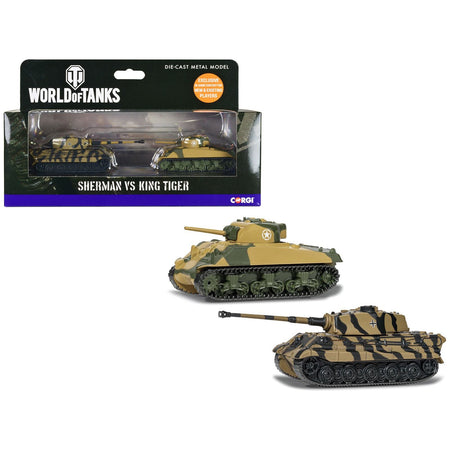 "World of Tanks" Versus Series American Sherman Tank vs German King Tiger Tank Set of 2 Pieces Diecast Models by Corgi - Corgi - ModelCars.com